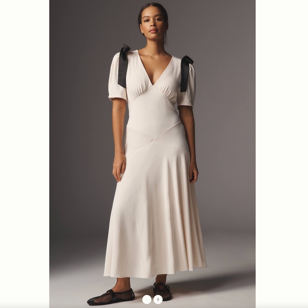 ASTR Cream Midi Dress with Black Shoulder Bows